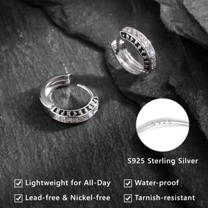 Pendientes de Aro Modernos para Hombre, Negros, Plateados, con Circonitas, Hipoalergénicos, Plata de Ley S925, Joyería, Arete Negro Hombre - Product Image 2