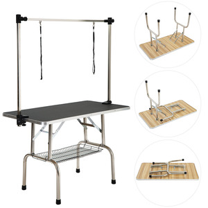 Table de toilettage pliable pour chiens en métal avec étagère de rangement et barre réglable - Product Image 3