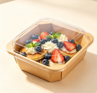 Boîte à emporter carrée en papier kraft multi-usages, étanche, avec couvercle transparent, pour pâtes, salades, fritures, desserts, restauration