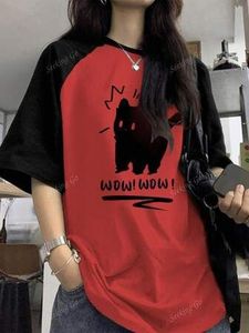 T-shirt d'été imprimé chat drôle pour femmes Patchwork à manches courtes Harajuku t-shirts sport Football maillot Y2K hauts surdimensionnés amples - Product Image 5