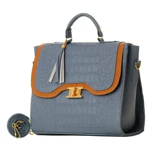 Bolso de mano Fana Belen M3821 azul para mujer, de piel con estampado de cocodrilo, de primera calidad, con cierre y bolsillo con cremallera - Product Image 3