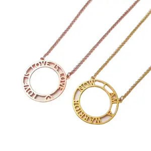 Stainless Steel Personalized Statement Jewelry Gold Plated Hollow Out Circular Circle Cutout Word Necklace