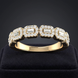 Anillo de Compromiso y Boda con Halo de Diamantes Cultivados en Laboratorio y Corte Baguette, Chapado en Rodio, Oro de 10K/14K/18K, Plata 925/935, Regalo de Lujo - Product Image 1