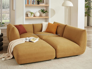 Sofá Modular Curvo <span class=keywords><strong>Cary</strong></span> Tapizado en Amarillo Mostaza con Reposabrazos Redondeados, Muebles Modernos para Sala de Estar - Product Image 5