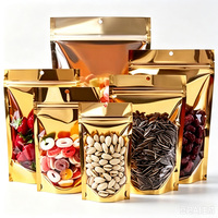 Op maat gemaakte voedselveilige gouden folie stand-up pouch met ritssluiting en venster voor snacks, koekjes, noten, gedroogd fruit, popcorn en voedselverpakkingen.