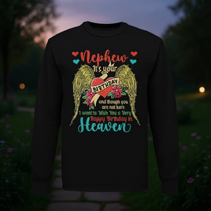 T-shirt à manches longues commémoratif pour neveu, avec inscription « Joyeux anniversaire à notre ange au ciel », T-shirt promotionnel familial - Product Image 3