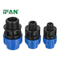 Raccords de compression HDPE IFAN, directement de l'usine, bleus, PN16, coude mâle, raccord de compression PP