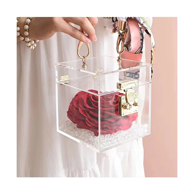 Ammy – cadeaux de saint-valentin, boîte à fleurs en acrylique de type cœur de rose préservée, achat de fleuriste pour la saint-valentin avec boîte en acrylique