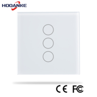 Interrupteur tactile intelligent Hooanke 3 gangues, norme EU/UK, interrupteur mural en verre trempé de 3,4 pouces, contrôle Tuya WiFi Alexa, OEM ODM pris en charge.