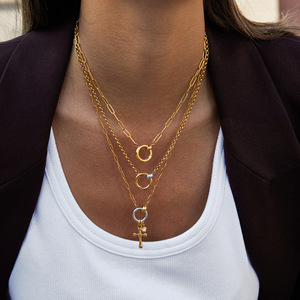 Fashion <b>Chains</b> Necklace Gold Silver <b>Cross</b> Pendant Geometric Design Zinc Alloy Clasp Gift Jewelry - Product Image 2