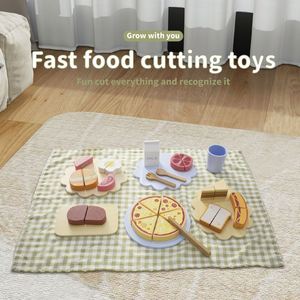 Ensemble de jeu de cuisine en bois pour enfants, pour l'apprentissage précoce de la cuisine, avec accessoires alimentaires et ustensiles de découpe simulés, pour usage domestique - Product Image 1
