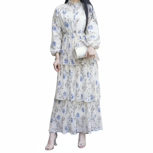 Vestidos Elegantes de Dubái para Mujer, Estampado Floral, Abaya de Chifón, Material de Viscosa Transpirable, Ropa Casual - Product Image 1