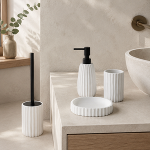 Ensemble d'accessoires de salle de bain en diatomite très vendu, ensemble de comptoir cannelé blanc à séchage rapide, ensemble de salle de bain absorbant l'eau - Product Image 2