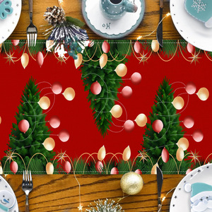 YUELIAN Chemin de table de Noël rouge en lin écologique, motif Père Noël imprimé, lavable, assorti à la nappe, pour comptoir de cuisine - Product Image 4