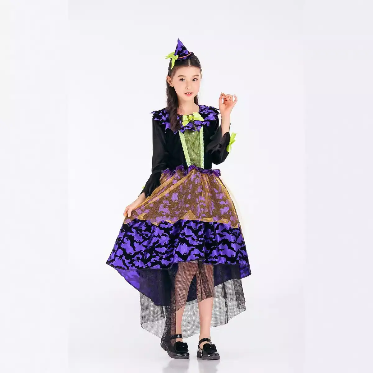 Vestido de Halloween personalizado para niñas, vestido de actuación para el Día de los niños, disfraz de bruja de Halloween, ropa de baile para niños