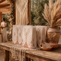 Sac de mariage bohème en gros, sac de faveur tribal, sac bohème en papier grainé, motif géométrique, fournitures pour sacs de mariage bohèmes