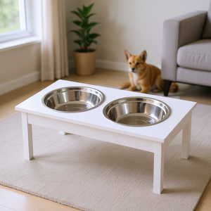 Ciotola rialzata bianca per cani, stazione di alimentazione 2 in 1 in ferro, per uso interno, stile semplice - Product Image 2