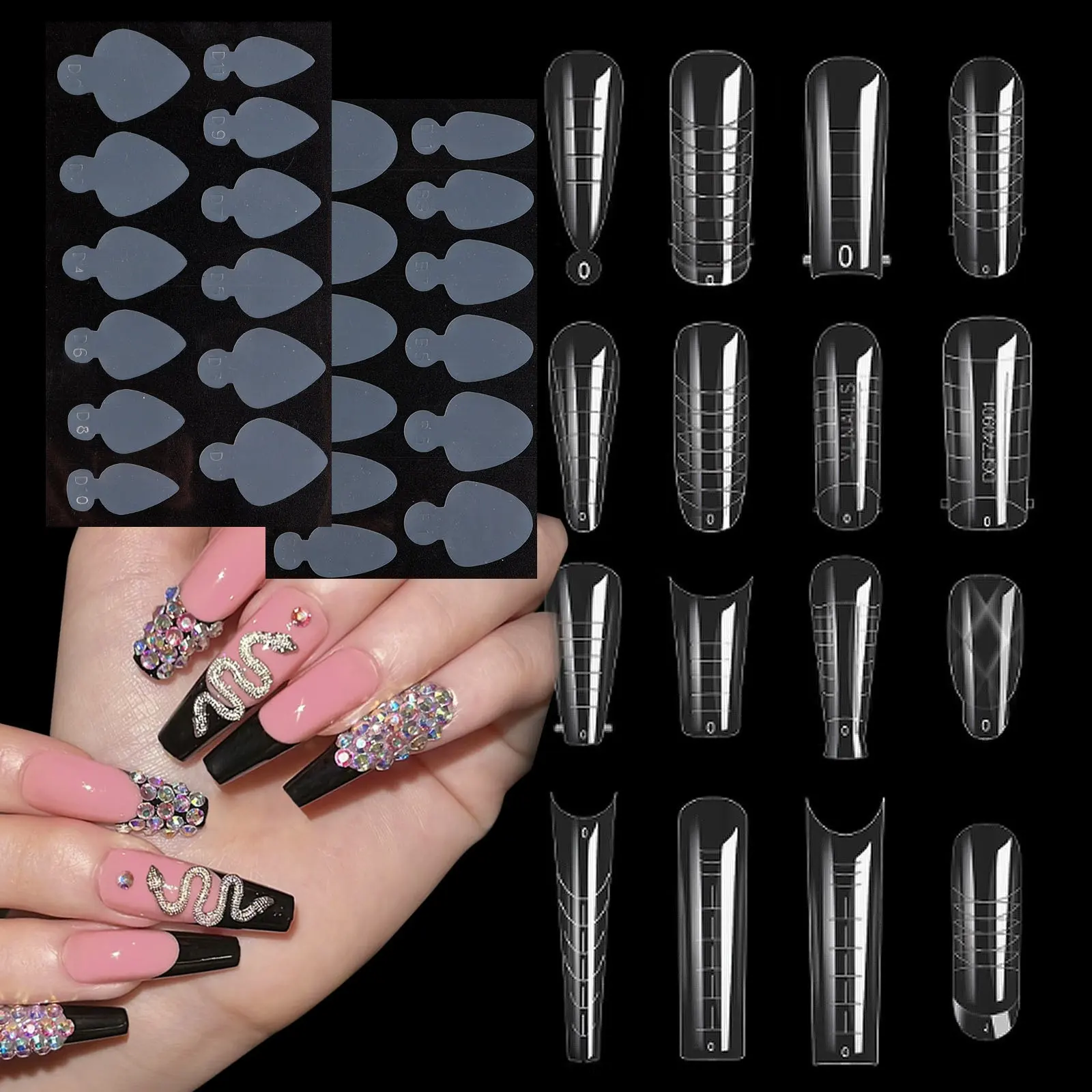 12 Stuks Herbruikbare Zachte Siliconen Pads Stencil Franse Forma Sticker Voor Poly Nail Gel Duet Systeem Duet Duet Vorm Siliconen Nagel Vormen