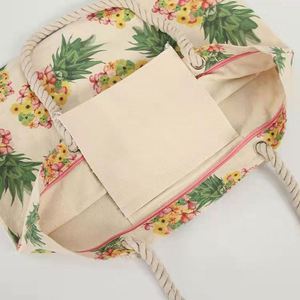 Sac fourre-tout en toile de coton grande capacité pour femme, motif ananas, réutilisable, à la mode, sac de plage à bandoulière – Idéal pour le shopping, disponible en gros - Product Image 6
