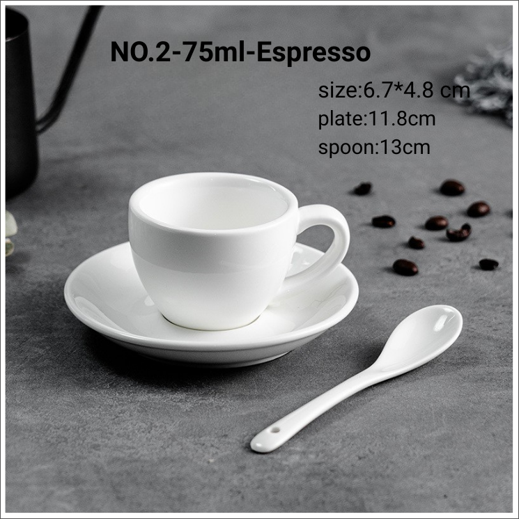 NO.2-75ml-Espresso-Juego con platillo y cuchara-Blanco