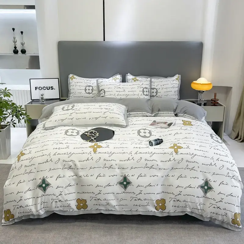 Hot Sale Four-Piece Set Duvet Cover Set Bed Sheets Plant Flower Fashion Printed Pattern Bedding Set