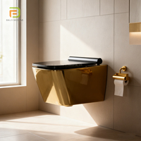 WC suspendu carré en céramique dorée de luxe européen avec réservoir encastré, toilettes murales en porcelaine pour villa