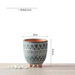 Pot de fleurs en céramique MSH avec fond plat et trépied motif géométrique pour le bureau - Product Image 4