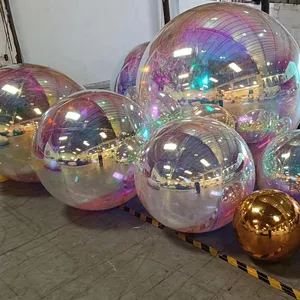 Gigante pendurado inflável pvc disco espelho bola iridescente Shinny colorido espelho bola para decoração infláveis bolas metálicas