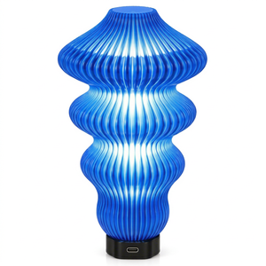 Blue <b>Small</b> Novelty Pleated USB Glass Table <b>Lamp</b> Modern Decorative Bedside Light Wave <b>Shaded</b> for Home Bedrooms - Product Image 1