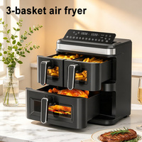 Penggorengan Udara Multi Zona 1800W dengan Tiga Keranjang 4L+4L+9L Kapasitas Besar, Memasak Cepat Tanpa Minyak, Oven Listrik dengan Timer 60 Menit untuk Rumah Tangga