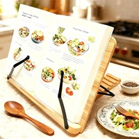 Bambu Kitap Standı Ayarlanabilir Kitap Tutucu, Katlanabilir Yemek Kitabı Standı, Mutfak ve Ofis için Masaüstü Belge Tutucu