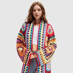 D1209TD72 Casual Long Sleeve Colorful Floral Crochet <b>Maxi</b> Sweater <b>Cardigan</b> for Women Fashion - Product Image 5