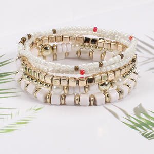 Fashion Jewelry Beaded <b>Bracelets</b> <b>Set</b> Imitation Pearl Elastic Multi Strand Unisex Made In China - Product Image 4