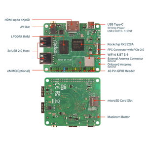 Radxa ROCK 2F RK3528A, processeur 4 cœurs, GPU, et sortie 4K, stockage flexible, emplacement EMMC intégré, multimédia ARM Mali450 Radxa - Product Image 2