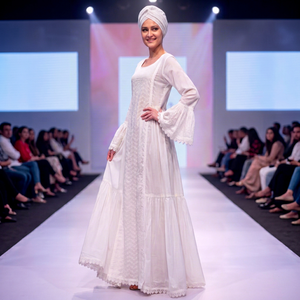 Hermoso Vestido Maxi de Algodón Blanco de Corte Regular con Manga Larga, Bordado de Encaje y Patrón Floral de Lujo, Ropa Étnica Africana - Product Image 1