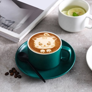CU016 Ecocoffee แฟชั่น220มิลลิลิตรเคลือบสีดำสีขาวสีฟ้าสีเขียวสีชมพูแก้วเซรามิกถ้วยชาถ้วยกาแฟและจานรองชุด - Product Image 2