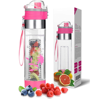 Bouteille d'eau potable en plastique étanche de logo d'impression en soie de la marque privée 750ML avec l'infusion de fruits