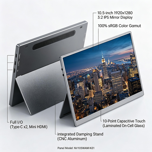 OEM Available 10.5-16 Inch 4:3 LED Touch Display Portable External Screen for Laptop Mobile Phone Business Use