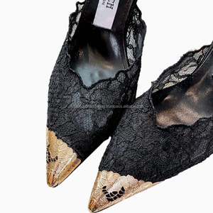 Zapatos de tacón alto de lujo para mujer, con punta en pico, de encaje negro, para novias, de diseñador, para boda, venta al por mayor - Product Image 5