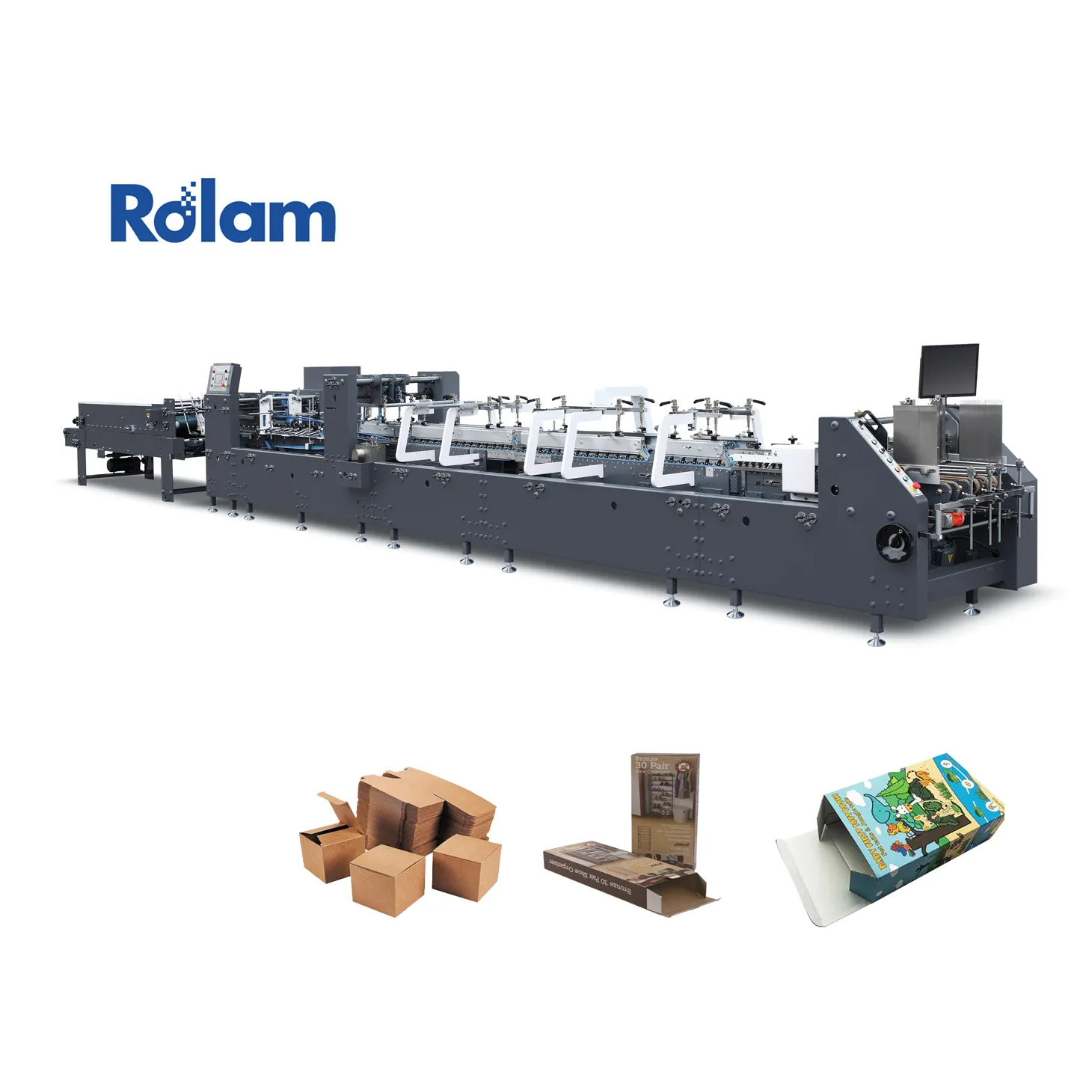 ROLAM AS 4 Folds Automatic Paper Box Folding and Gluing Machine 300m/min Crash Lock Bottom Folder Gluer