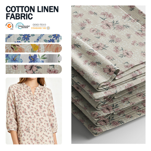 Tela de Lino y Algodón Mezclado de Alta Calidad con Estampado Personalizado, 55% Lino 45% Algodón, Tejido Twill 30s Teñido con Hilo, para Cortinas y Ropa - Product Image 1