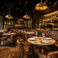 Ensemble de meubles de restaurant Ron Group Luxury Brown Cafe Square Marble Table Chair Leather Booth Seating