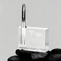 Porte-stylo en cristal noble personnalisé avec logo, horloge et globe pour la décoration de bureau, cadeau d'affaires