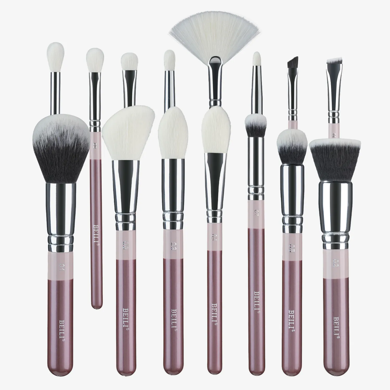 BEILI atacado 15pcs pincéis de maquiagem premium com cabo misto de pêssego/rosa tubo de alumínio com tira conjunto de pincéis de blush em pó sintético