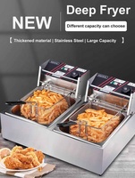 Poulet Friteuse Machine 2500W Électrique 10L + 10L Friteuse Machine Double Réservoirs Commercial En Acier Inoxydable Restaurant Équipement