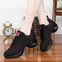 Chaussures de danse salsa latine légères pour femmes, baskets en tissu tricoté respirant et antidérapant pour l'entraînement et la performance