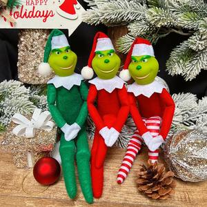 Милые рождественские украшения эльф зеленый красный Гринч Джокер кукла белый бородатый череп голова длинноухий эльф мальчик на полке плюшевая игрушка - Product Image 2