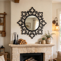 Miroir mural rond en métal avec couronne de feuilles, décoration botanique suspendue pour la décoration murale de style farmhouse, salon, entrée