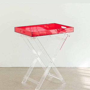 Table d'appoint moderne en acrylique transparent avec accents colorés pour la décoration intérieure, étagère autoportante, surface polie, personnalisable - Product Image 6