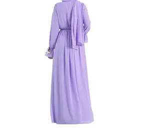 SIPO लोकप्रिय सुंदर महिलाओं के फैशन बैंगनी लोचदार कमर Abaya डिजाइन हिजाब कपड़े इस्लामी कपड़े के लिए पार्टी